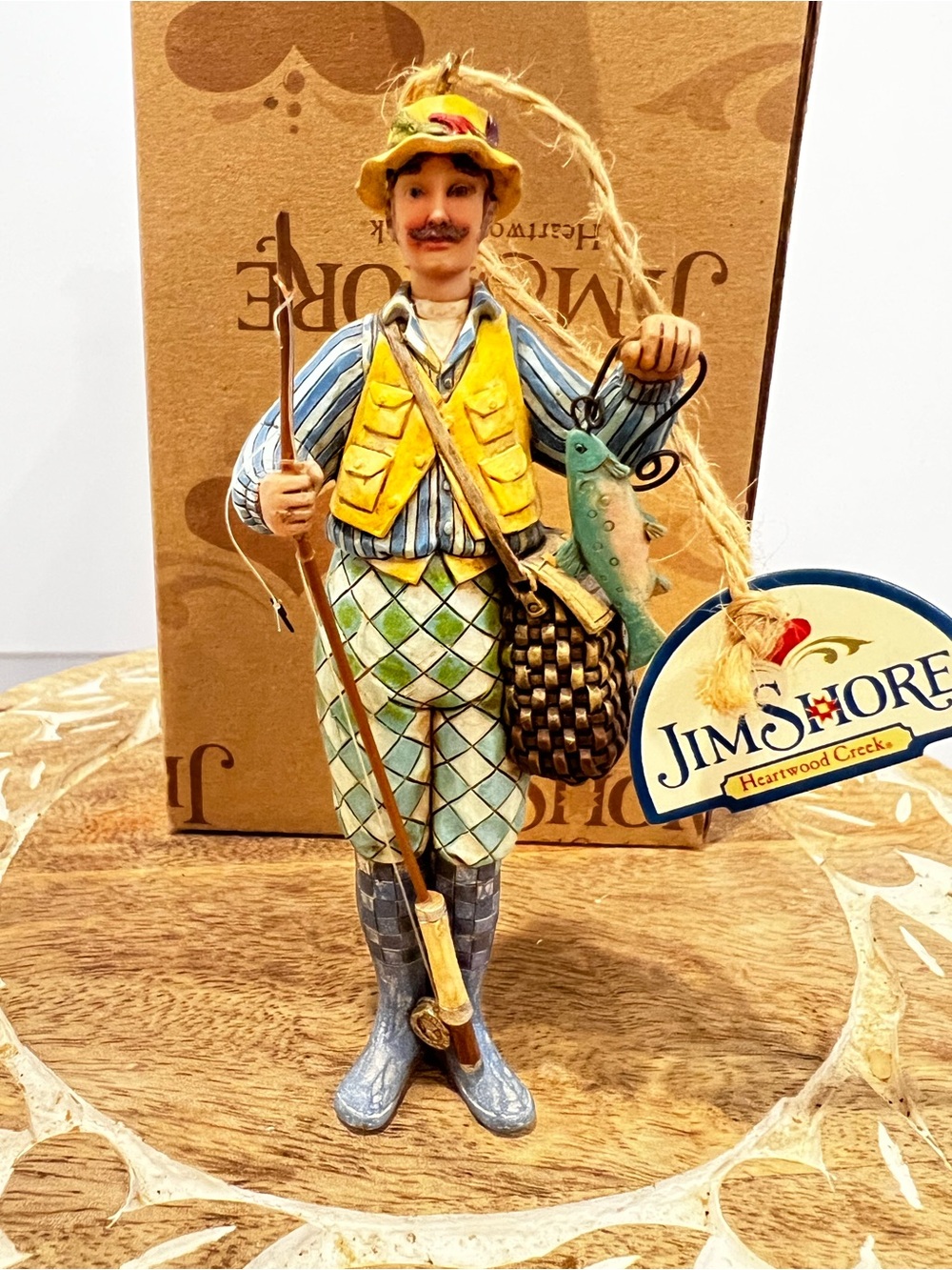 Jim Shore Fisherman Ornament in Yellow, Blue and Green